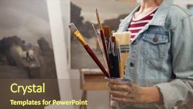  Presentation with human resource management section - Audience pleasing slides consisting of mid-section of woman holding backdrop and a  colored foreground