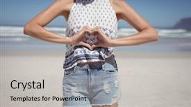  Presentation with hands the shape of a heart - Slide set enhanced with mid section of woman making background and a  colored foreground