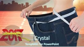  Presentation with measuring - Cool new presentation theme with mid section of woman measuring backdrop and a tawny brown colored foreground