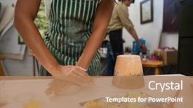  Presentation with painted clay romanian folklore - Beautiful PPT theme featuring mid section of woman molding backdrop and a coral colored foreground