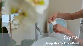  Presentation with toothpaste - Slide set enhanced with mid-section-of-woman-removing background and a gray colored foreground