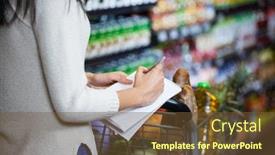  Presentation with grocery - Amazing slides having mid section of woman writing on notepad while shopping in grocery section of supermarket backdrop and a tawny brown colored foreground