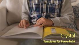  Presentation with story book - Colorful theme enhanced with mid-section-of-young-boy backdrop and a tawny brown colored foreground
