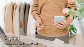  Presentation with scrolling - Presentation theme consisting of pay go - mid-section of young elegant woman background and a coral colored foreground