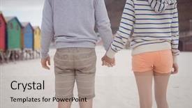  Presentation with holding hands - Amazing presentation design having mid section rear view of couple holding hands while standing at beach backdrop and a light gray colored foreground