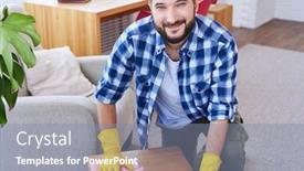  Presentation with mopping - Theme consisting of mid shot of handsome sir in gloves mopping coffee table background and a mint green colored foreground