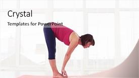  Presentation with forward - Audience pleasing PPT theme consisting of mid side view shot of woman standing in half forward bend position young brunette athletic active sporty slim woman doing yoga exercise in the gym backdrop and a white colored foreground