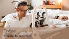  Presentation with father - Presentation design enhanced with mid-white-father-using-cellphone background and a coral colored foreground