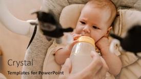 Presentation with baby bottle - Slide set with mid-white-father-with-stubble background and a coral colored foreground