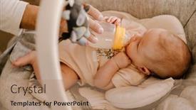  Presentation with baby bottle - Presentation theme featuring mid-white-father-with-stubble background and a coral colored foreground