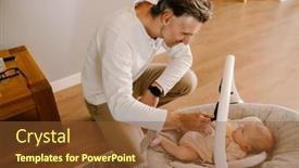  Presentation with baby bottle - Slide deck with mid-white-father-with-stubble background and a tawny brown colored foreground