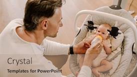  Presentation with baby bottle - Presentation design having mid-white-father-with-stubble background and a coral colored foreground