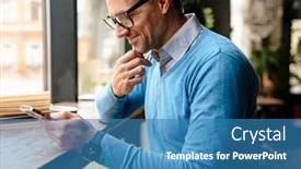  Presentation with eyeglasses - Slide set featuring mid-white-man-in-eyeglasses background and a teal colored foreground