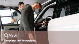  Presentation with face mask - Slide deck consisting of mid-white-manager-in-face background and a violet colored foreground