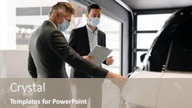  Presentation with face mask - Audience pleasing PPT layouts consisting of mid-white-manager-in-face backdrop and a gray colored foreground