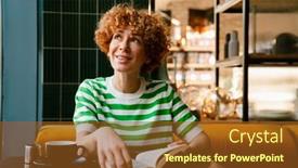  Presentation with reading table - Presentation design consisting of mid-white-woman-with-curly background and a tawny brown colored foreground