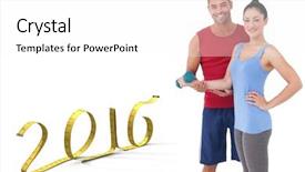  Presentation with trainer - Audience pleasing slide deck consisting of mid year 2016 - fit woman and trainer smiling backdrop and a white colored foreground