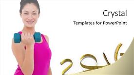  Presentation with blue - PPT theme consisting of mid year 2016 - fit woman lifting blue dumbbell background and a white colored foreground