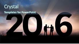  Presentation with shaking hands - Slides having mid year 2016 - silhouettes shaking hands against blue background and a  colored foreground