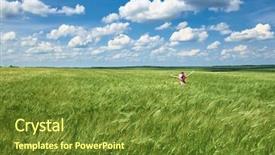  Presentation with summer wheat field blue - Slide deck with midday - child walks along the wheat background and a tawny brown colored foreground