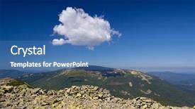  Presentation with blue mountain - PPT theme enhanced with midday - cumulus cloud in the blue background and a teal colored foreground