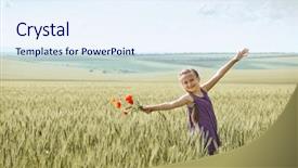  Presentation with summer flowers - Colorful PPT theme enhanced with midday - girl with red tulip flowers backdrop and a sky blue colored foreground