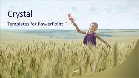  Presentation with summer sun - Slide set with midday - girl with red tulip flowers background and a sky blue colored foreground