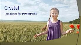  Presentation with summer sun - PPT theme having midday - girl with red tulip flowers background and a sky blue colored foreground