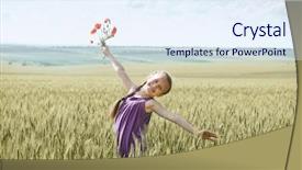  Presentation with summer flowers - Presentation design featuring midday - girl with red tulip flowers background and a sky blue colored foreground