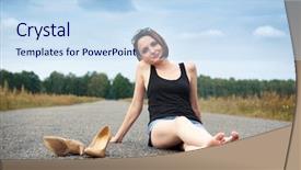  Presentation with road - Colorful slide deck enhanced with midday - young girl sitting barefoot backdrop and a sky blue colored foreground