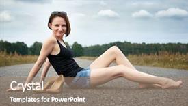  Presentation with road - Cool new PPT layouts with midday - young girl sitting barefoot backdrop and a coral colored foreground