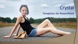  Presentation with road - Slide set with midday - young girl sitting barefoot background and a sky blue colored foreground