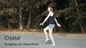  Presentation with walking - Amazing slide deck having midday - young girl walking barefoot backdrop and a light gray colored foreground