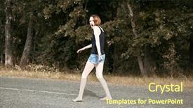  Presentation with road safety young drivers - Beautiful PPT theme featuring midday - young girl walking barefoot backdrop and a coral colored foreground