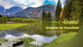  Presentation with mountain lake - PPT layouts consisting of midday-in-a-mountain-valley background and a tawny brown colored foreground