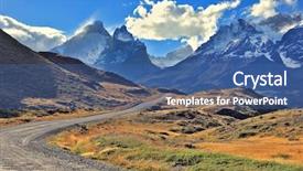  Presentation with rocky mountains - Colorful PPT theme enhanced with metal doors in hallway lead backdrop and a violet colored foreground.