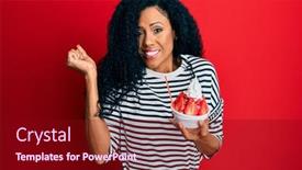  Presentation with ice cream strawberry - Slide deck consisting of middle-age-african-american-woman background and a crimson colored foreground