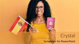  Presentation with passport - PPT theme consisting of middle-age-african-american-woman background and a gold colored foreground