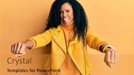  Presentation with motorcycle - Cool new PPT theme with middle-age-african-american-woman backdrop and a gold colored foreground