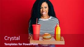  Presentation with burger - Slide deck featuring middle-age-african-american-woman background and a crimson colored foreground
