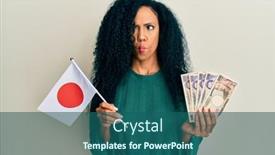  Presentation with japan flag - PPT theme having middle-age-african-american-woman background and a ocean colored foreground