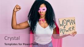  Presentation with hero woman - Presentation design consisting of middle-age-african-american-woman background and a coral colored foreground