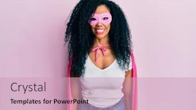  Presentation with hero woman - Colorful presentation design enhanced with middle-age-african-american-woman backdrop and a soft green colored foreground