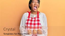  Presentation with middle america - Presentation theme featuring middle-age-african-american-woman background and a coral colored foreground