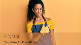  Presentation with forefinger - Slides featuring middle-age-african-american-woman background and a gold colored foreground