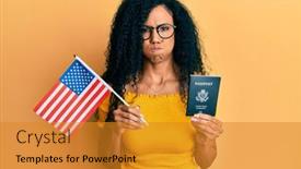  Presentation with united states flag - PPT theme having middle-age-african-american-woman background and a gold colored foreground