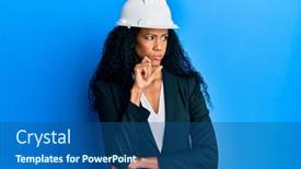  Presentation with african american woman question - Presentation theme featuring middle-age-african-american-woman background and a ocean colored foreground