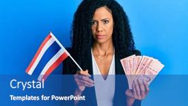  Presentation with american flag - PPT layouts with middle-age-african-american-woman background and a ocean colored foreground