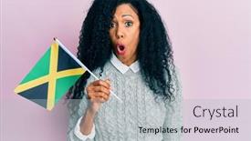  Presentation with jamaica - Colorful PPT theme enhanced with middle-age-african-american-woman backdrop and a light gray colored foreground