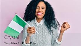  Presentation with proud american - Colorful presentation enhanced with middle-age-african-american-woman backdrop and a light gray colored foreground